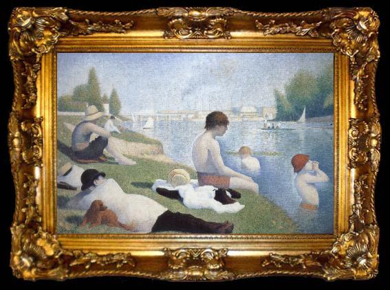 framed  Georges Seurat batbers at asnieres, ta009-2